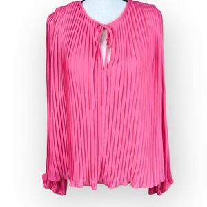 H&M Pleated Barbie Pink Chiffon‎ Blouse Women's Medium Bubble Hem Sleeves Office